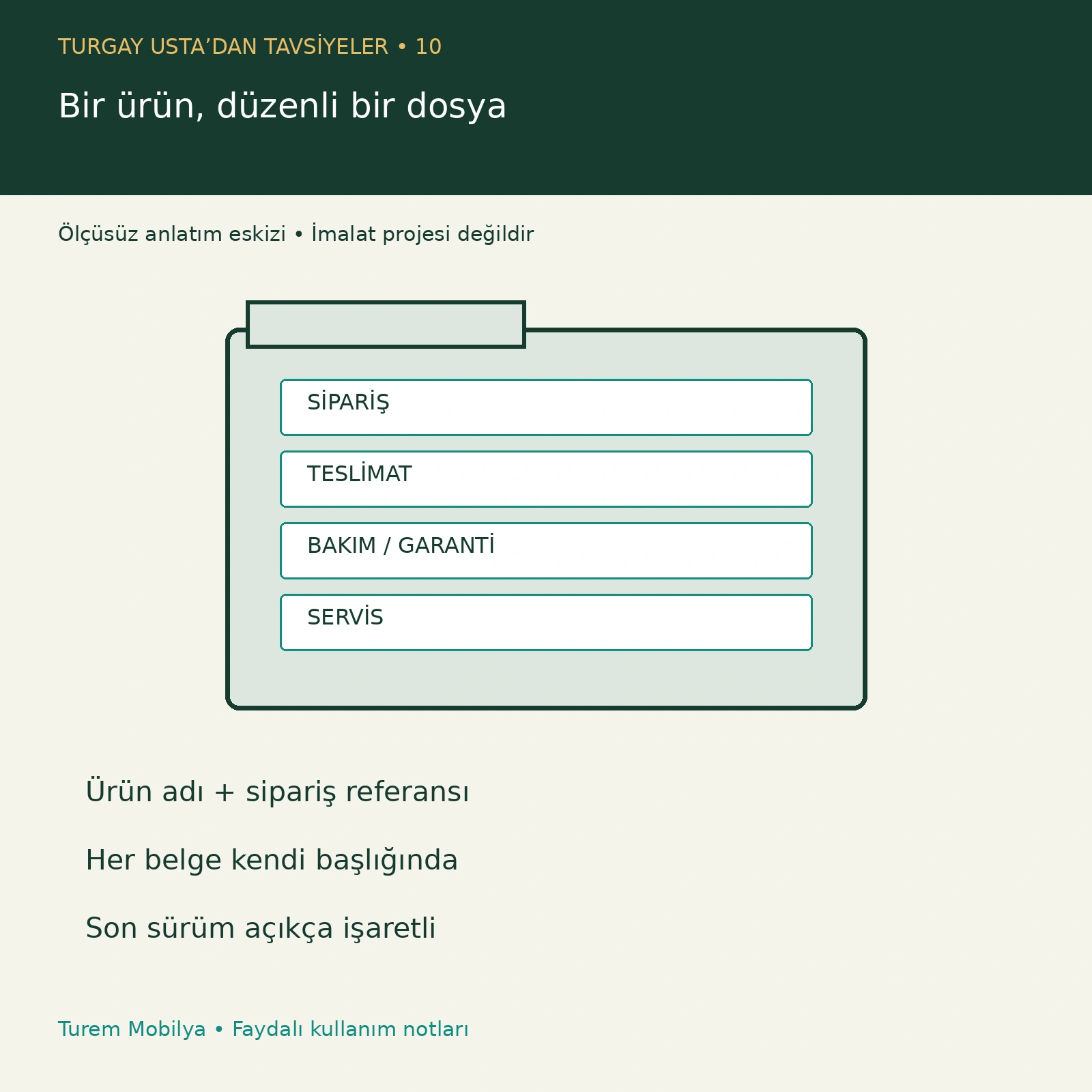 Bir ürün, düzenli bir dosya — ölçüsüz fayda eskizi, imalat projesi değildir.