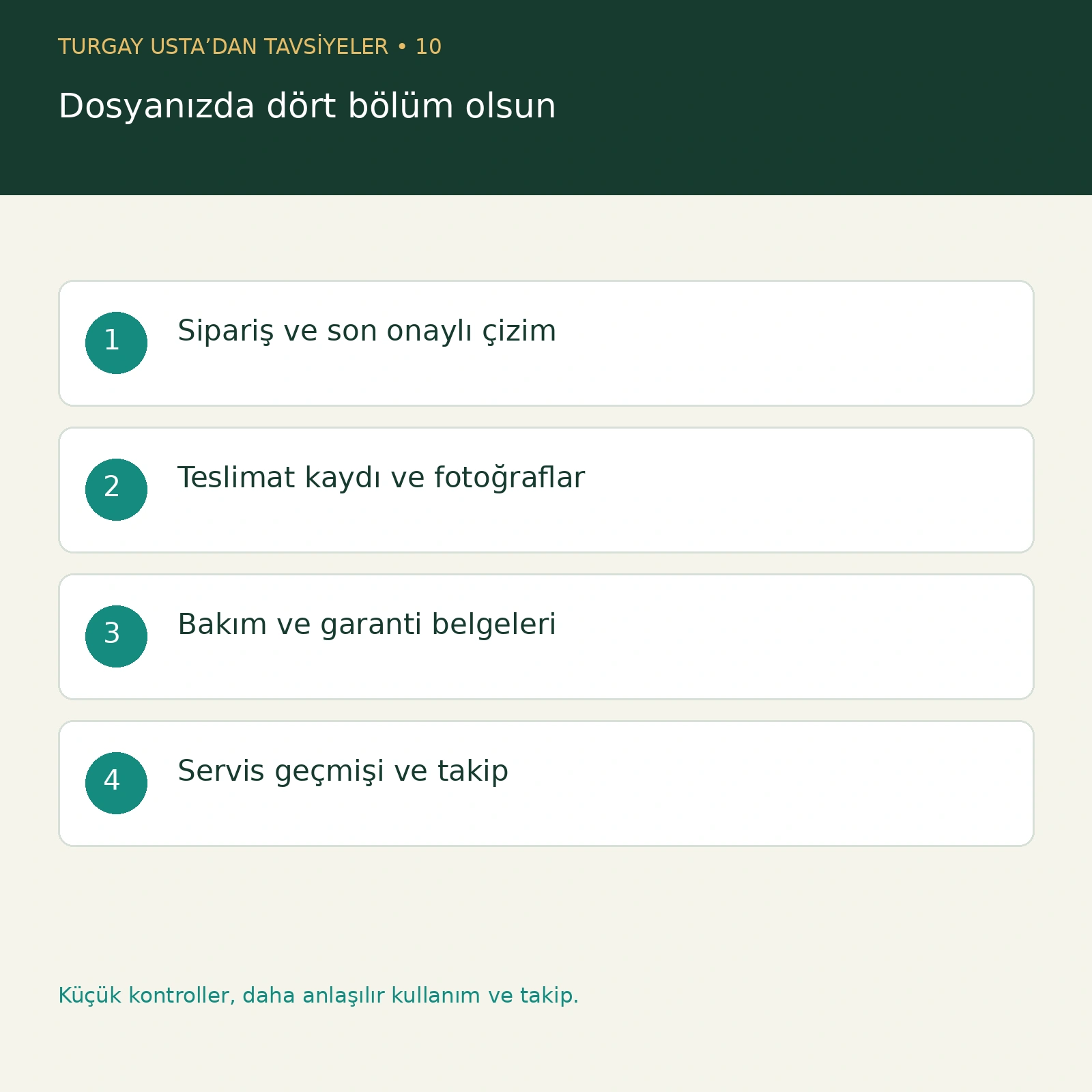 Dosyanızda dört bölüm olsun