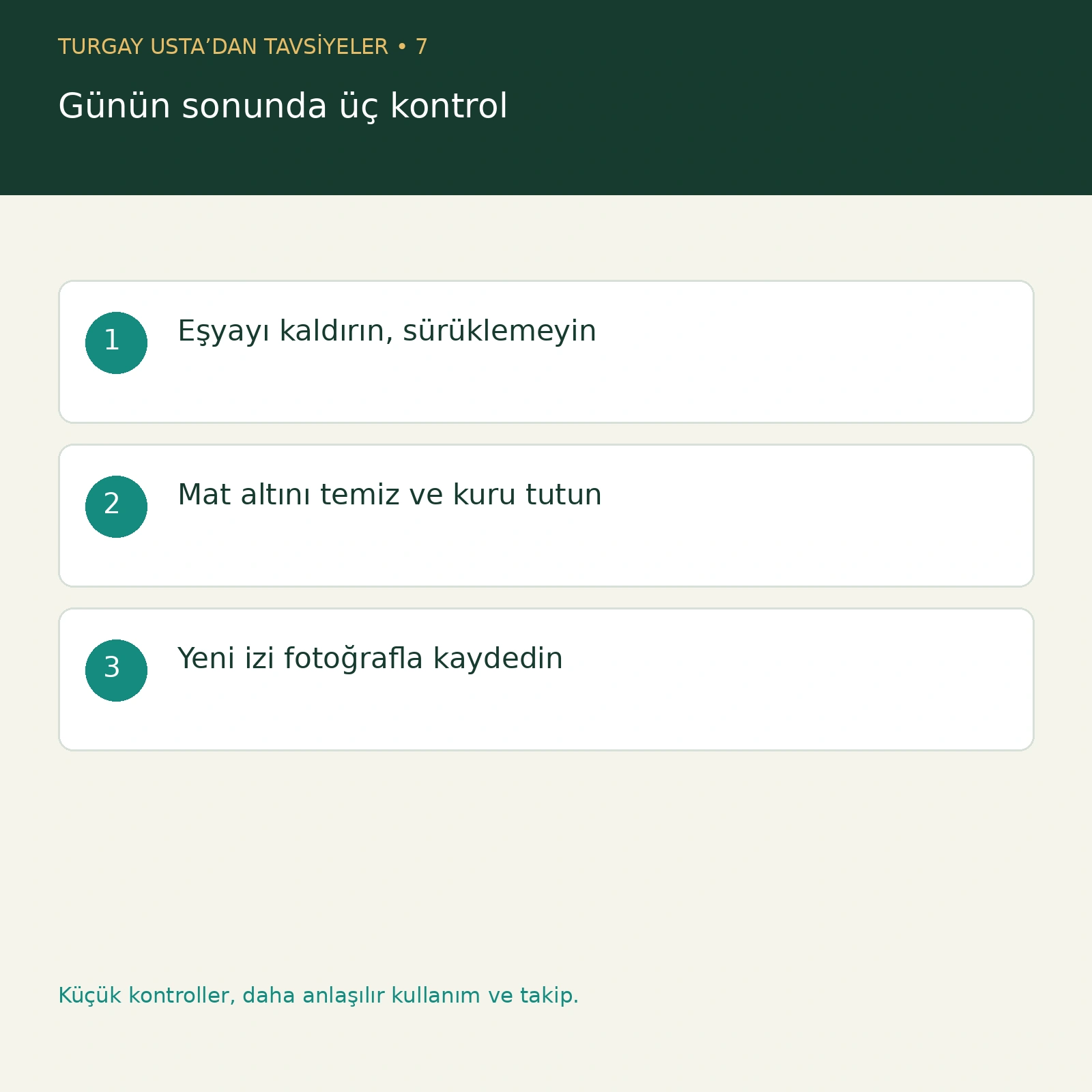 Günün sonunda üç kontrol