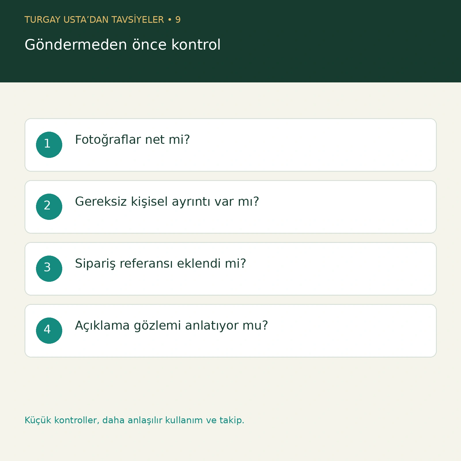 Göndermeden önce kontrol