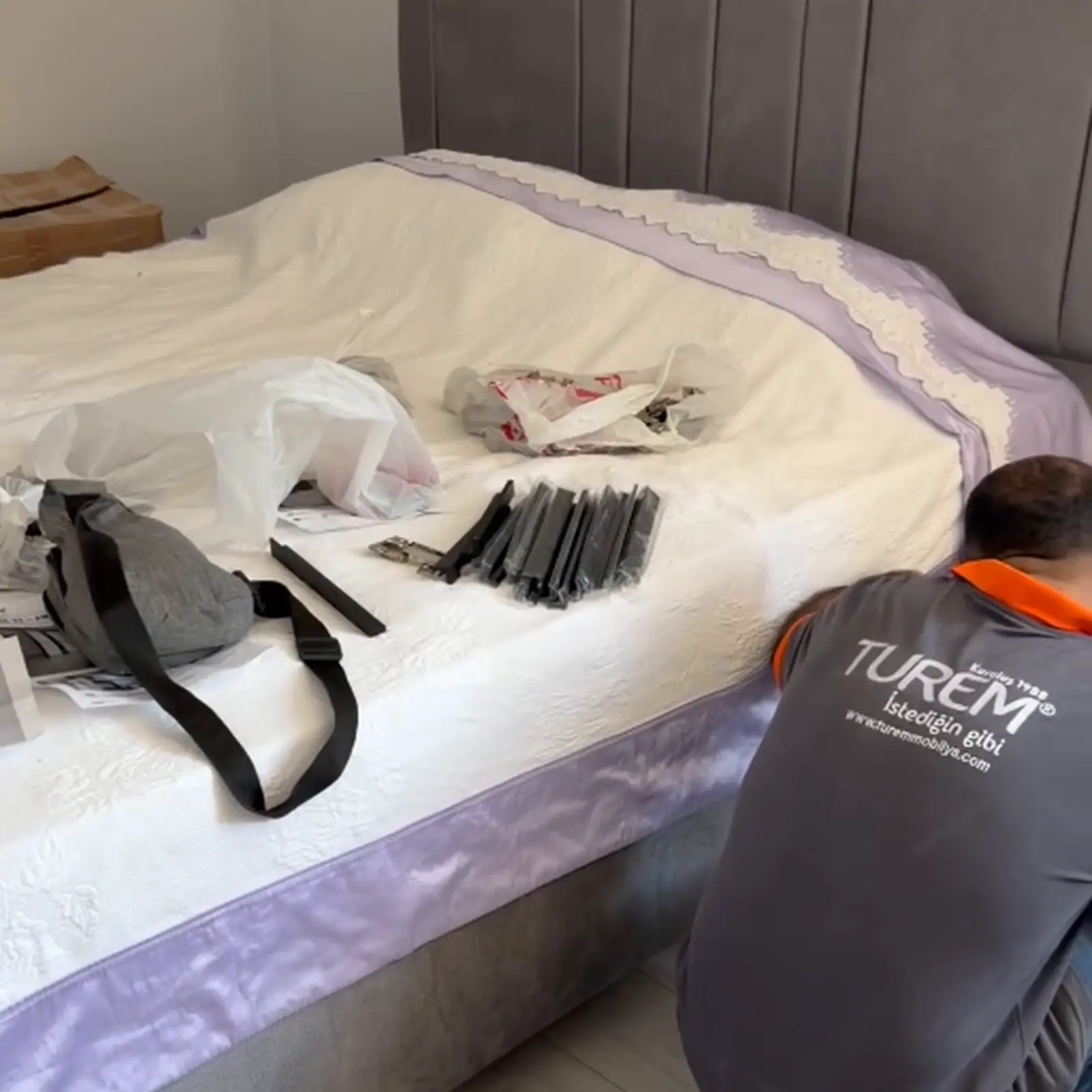 Tekirdağ Çorlu Safir Meşe ve Soft Gri MDF yatak odası gerçek teslimat görünümü