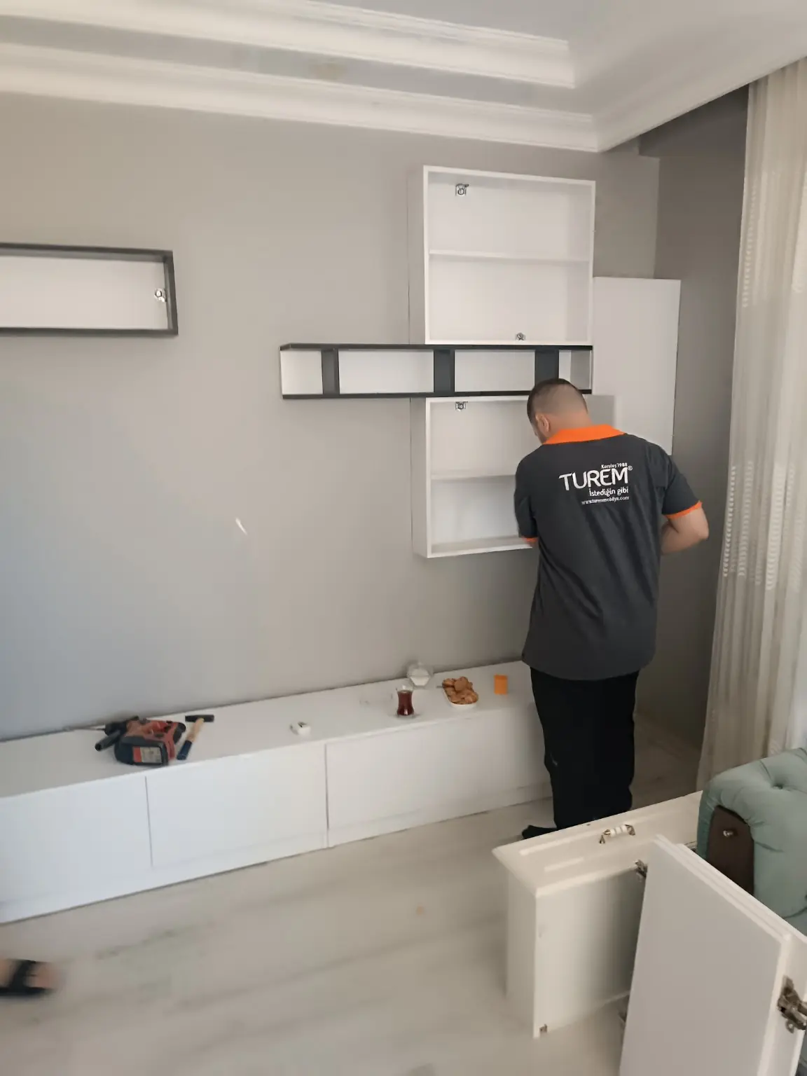 Edirne MDF TV ünitesi gerçek montaj ve kurulum aşaması