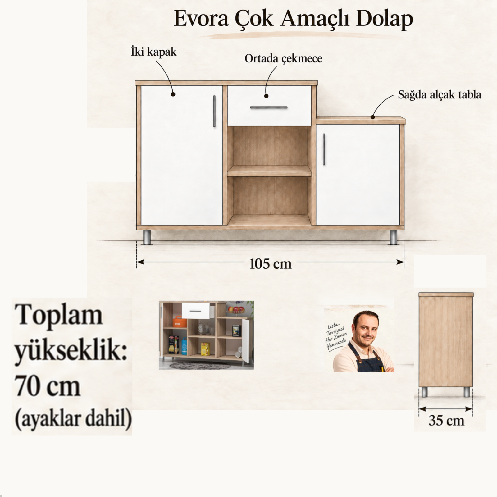 Evora ön ve yan ölçü görünüşleri ile orijinal Turgay Usta