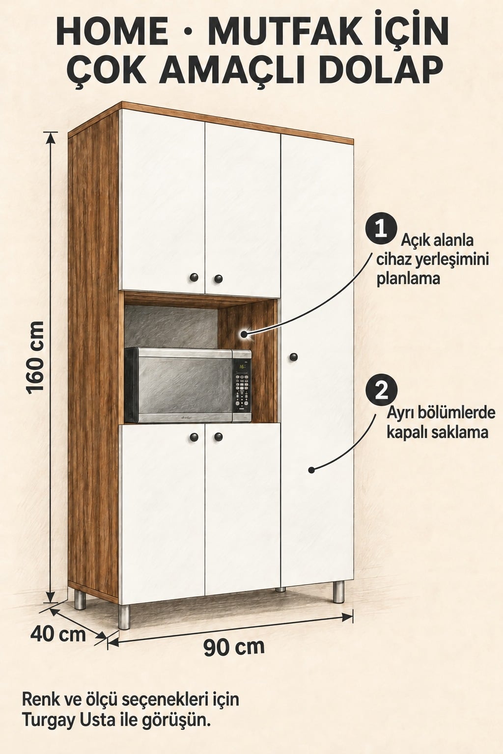 Home Çok Amaçlı Dolap: 90×40×160 cm ölçülerle ürüne özel fayda eskizi