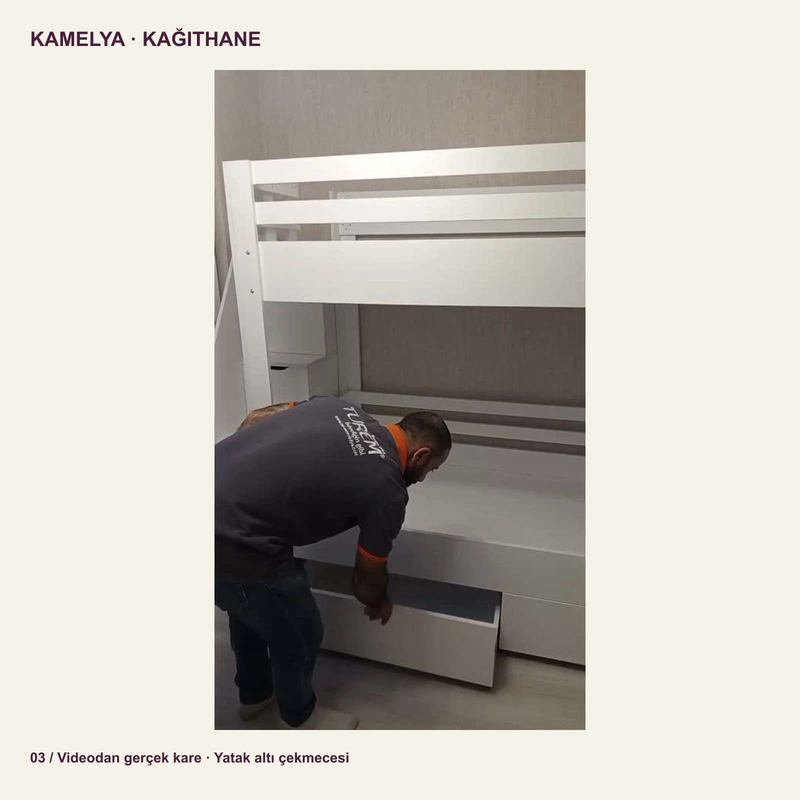 Kağıthane Kamelya MDF ranzanın yatak altındaki geniş çekmecesinin açık görünümü