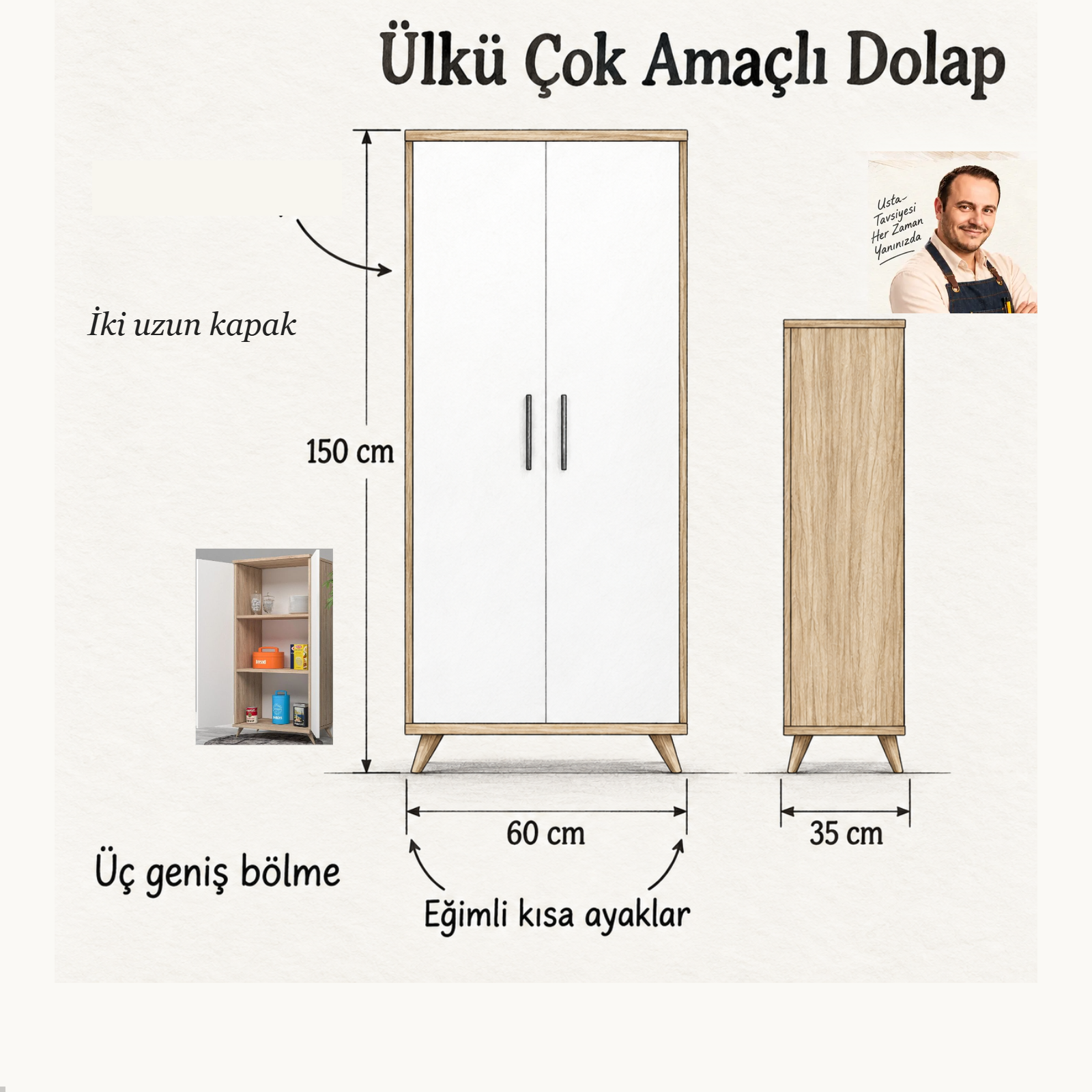 Ülkü Çok Amaçlı Dolap ölçülü Turgay Usta eskizi