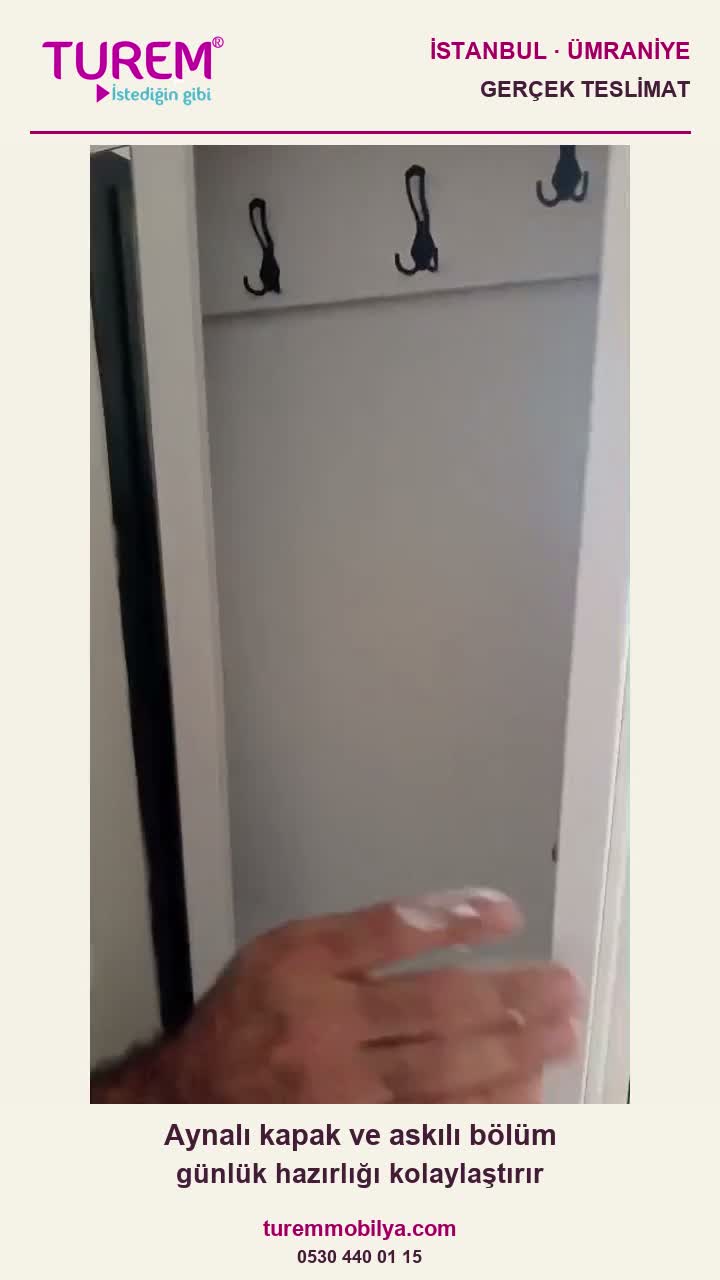 Ümraniye teslimatındaki aynalı portmanto ve askılı giriş bölümü