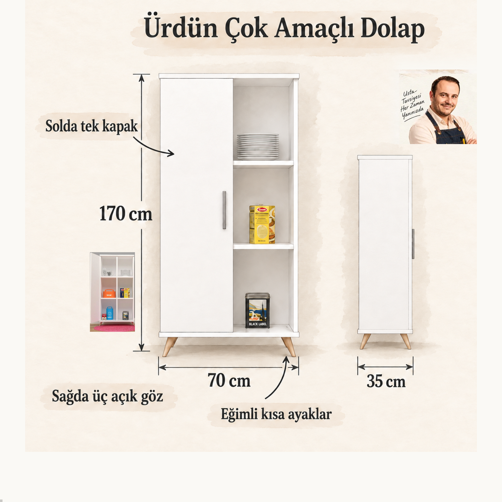 Ürdün Çok Amaçlı Dolap ölçülü Turgay Usta eskizi