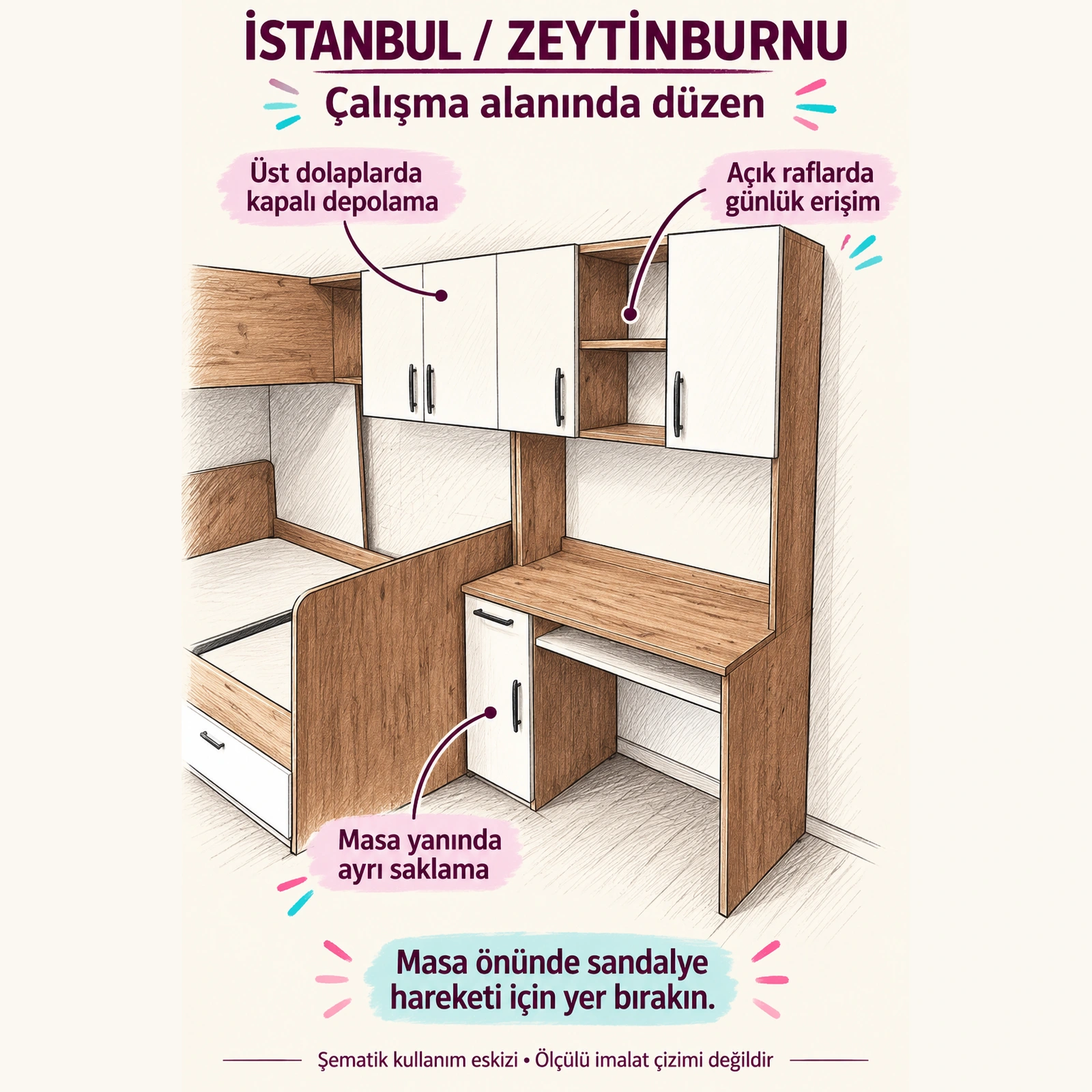İstanbul / Zeytinburnu teslimatı için kullanım ve erişim alanlarını açıklayan şematik eskiz