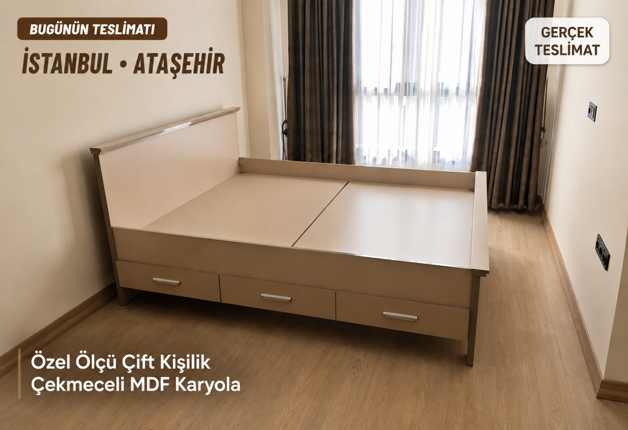 İstanbul Ataşehir Cappuccino MDF Çekmeceli Karyola | Gerçek Teslimat