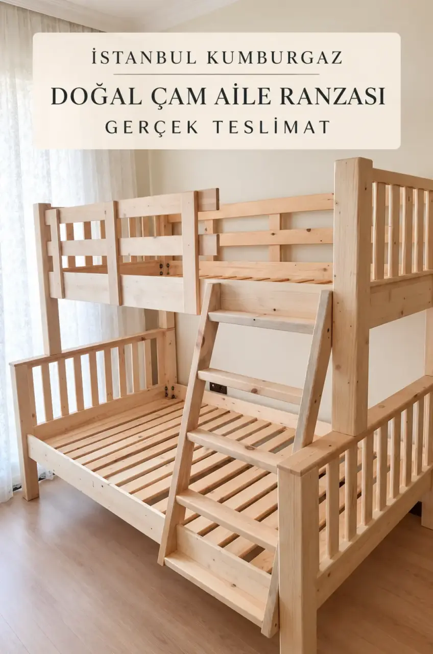 İstanbul Kumburgaz 140×190 Alt Yataklı Doğal Çam Aile Ranzası | Gerçek Teslimat