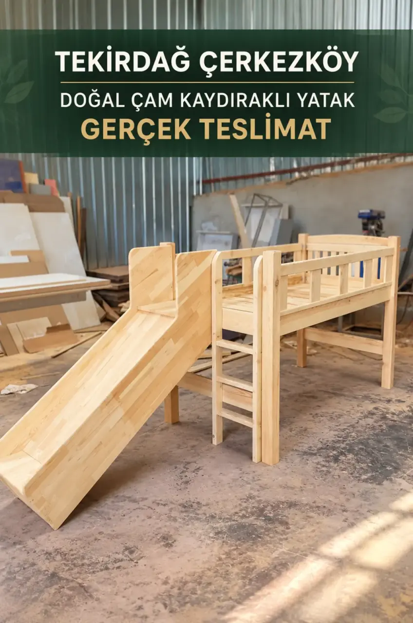Tekirdağ Çerkezköy Oyun Alanlı Kaydıraklı Yatak | Doğal Çam Gerçek Teslimat