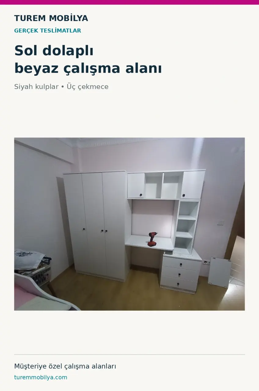 Sol Dolaplı Beyaz Çalışma Masası | Gerçek Teslimat