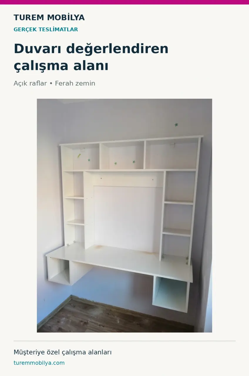 Duvara Monte Beyaz Kitaplıklı Masa | Gerçek Teslimat