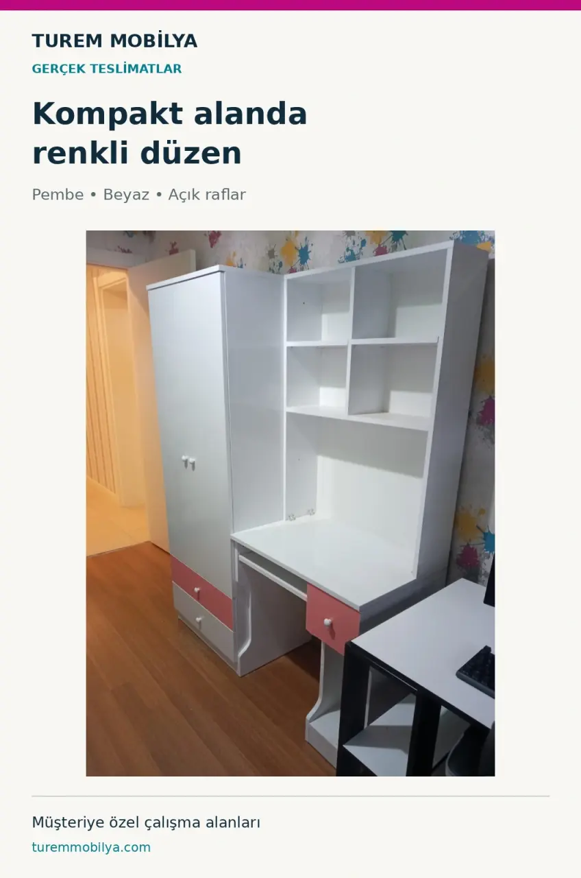 Pembe Beyaz Kompakt Çalışma Alanı | Gerçek Teslimat