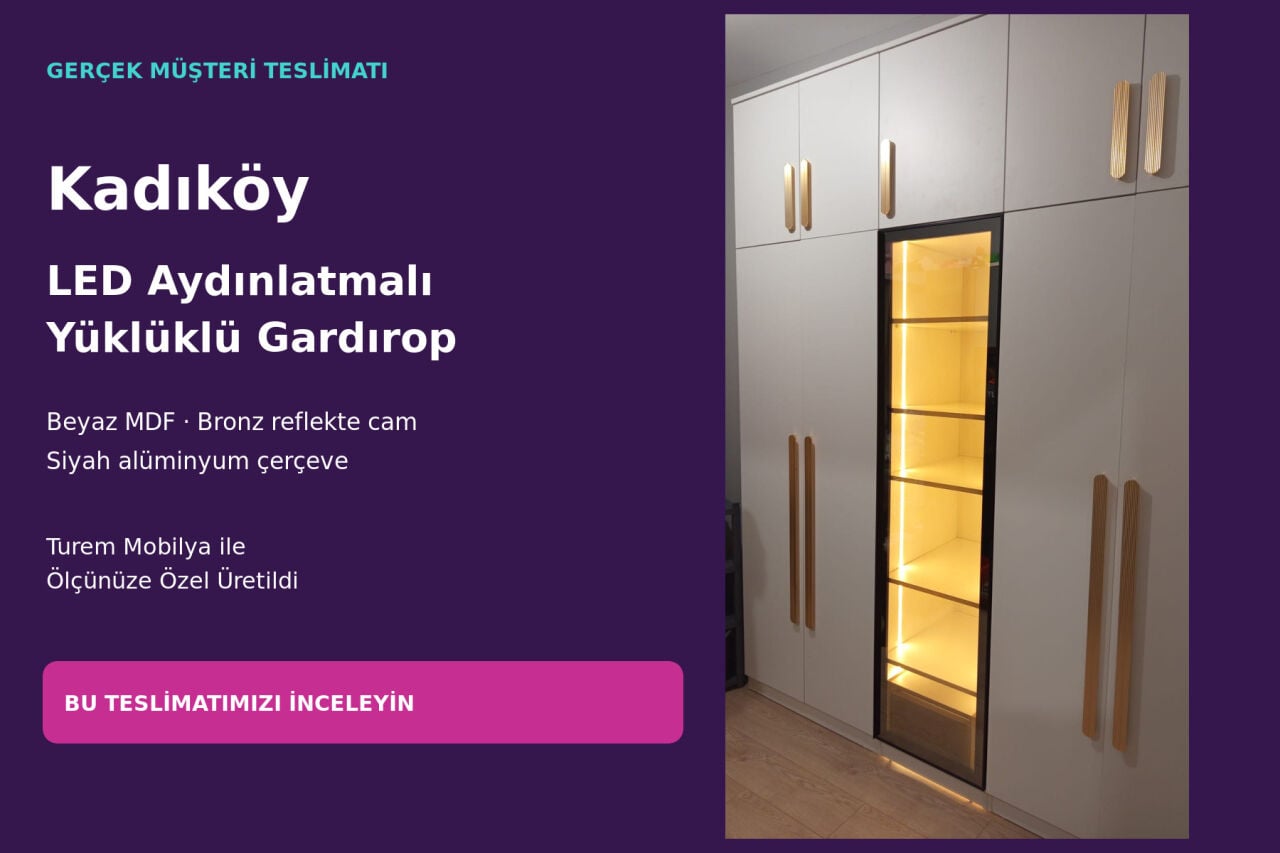 Kadıköy LED Aydınlatmalı Bronz Reflekte Camlı Yüklüklü Gardırop Teslimatı