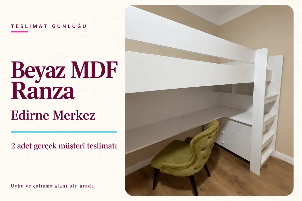 Edirne Merkez’de 2 Beyaz MDF Çalışma Masalı Ranza Teslimatı