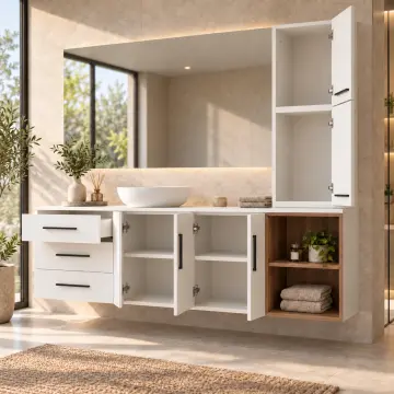 Virelna Düz MDF Sağ Havlu Raflı Üç Çekmeceli Banyo Dolabı 160 cm