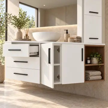 Virelna Düz MDF Sağ Havlu Raflı Üç Çekmeceli Banyo Dolabı 160 cm