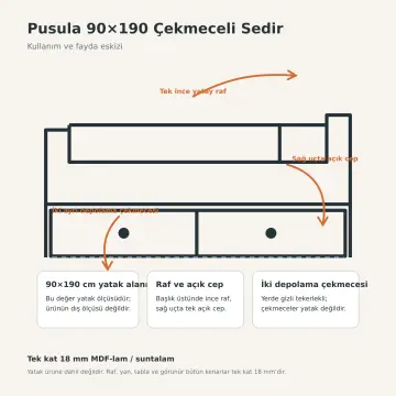 Pusula 90x190 Çekmeceli Sedir