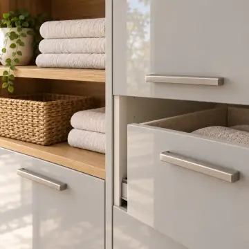 Kirelvessa High Gloss Tek Makineli, Üç Raflı, Çift Sepetli ve Temizlik Kuleli Dolap 230 cm