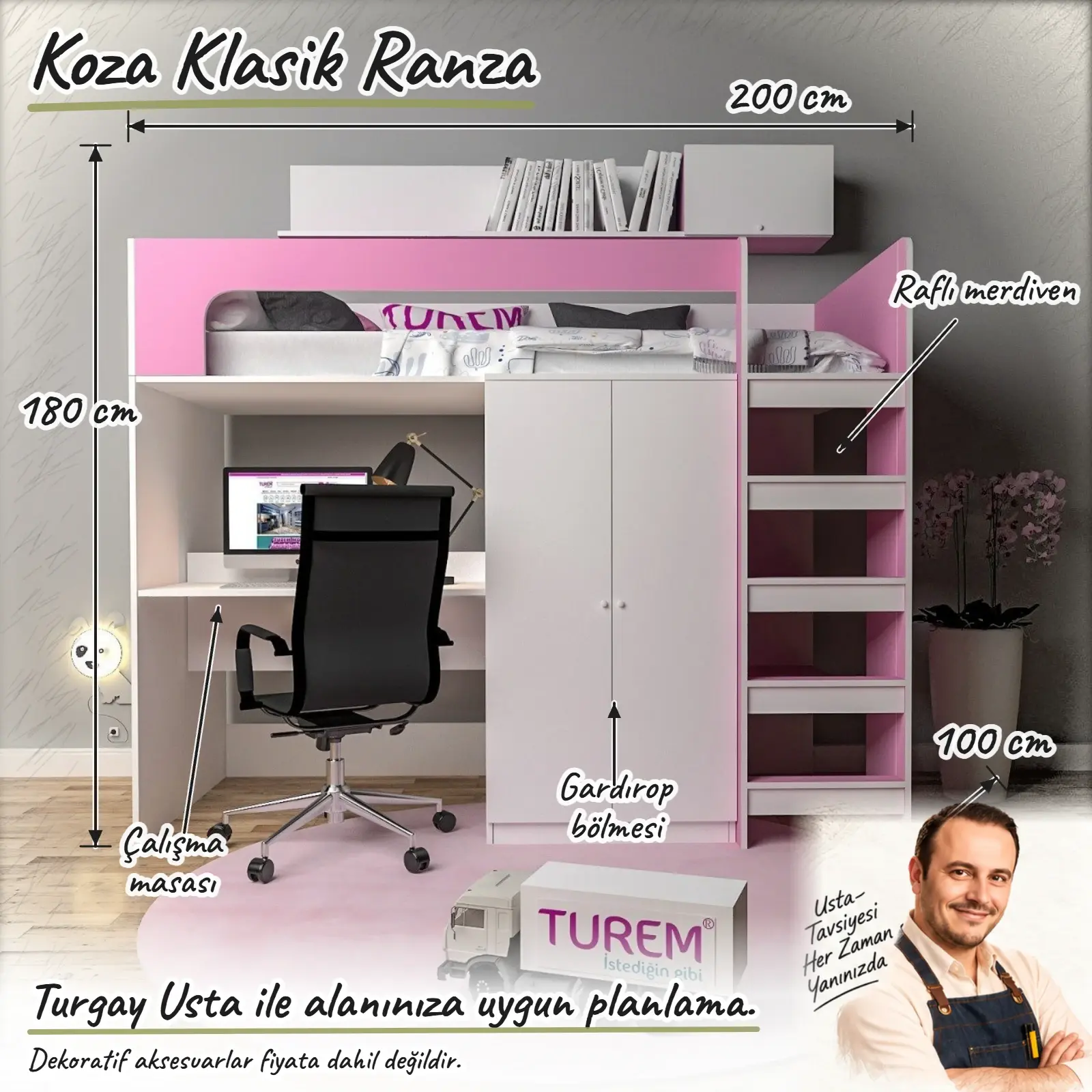 Koza Klasik Ranza ölçülü Turgay Usta eskizi 200x100x180 cm