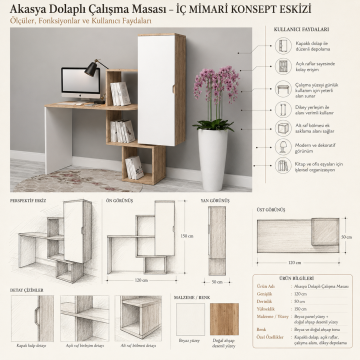 Akasya Dolaplı Çalışma Masası