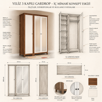 Yeliz 3 Kapılı Gardrop