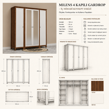 Milens 4 Kapılı Gardrop