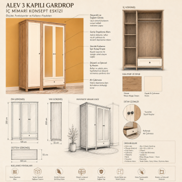 Alev 3 Kapılı Gardrop