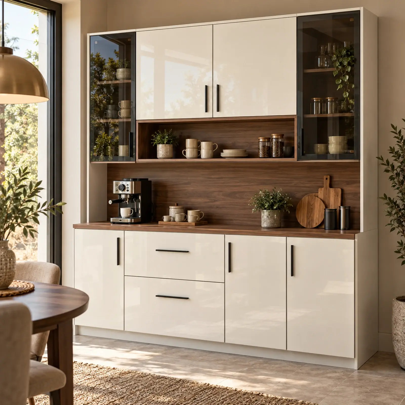 Vervelora 180 cm Yatay Köprü Nişli Çift Reflekte Camlı High Gloss Kahve Köşesi