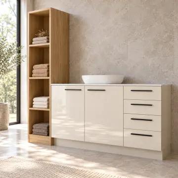 Birelvona High Gloss Sol Açık Havlu Kuleli İki Kapaklı Dört Çekmeceli Banyo Dolabı 160 cm