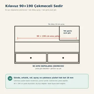 Kılavuz 90x190 Çekmeceli Sedir