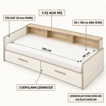 Kordon 90x190 Çekmeceli Sedir