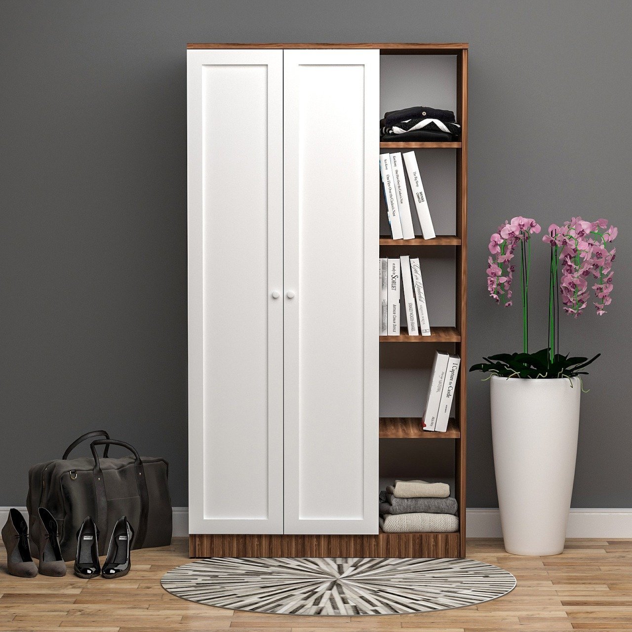 Nida 2 Kapılı 1 Raflı Gardırop Çıtalı Kapak