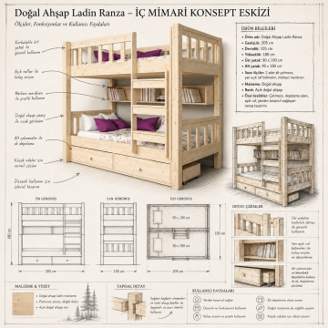Doğal Ahşap Ladin Ranza