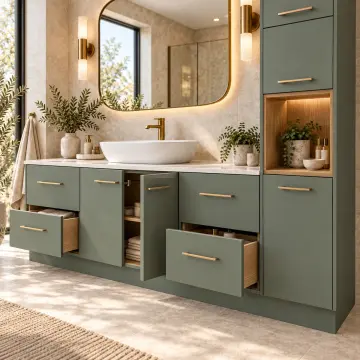 Cervalya Lake Sağ Boy Dolaplı Dört Çekmeceli Banyo Dolabı 200 cm