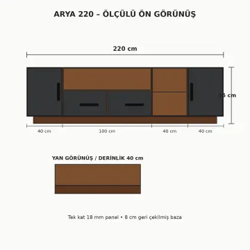 Arya 220 Hareli Ceviz Antrasit TV Ünitesi