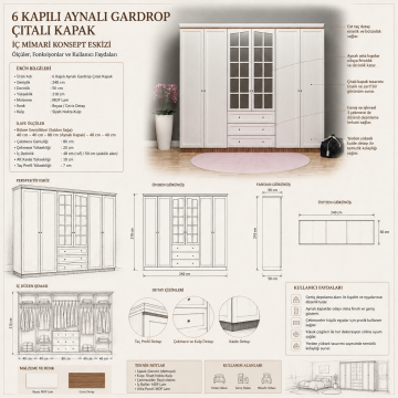 6 Kapılı Aynalı Gardrop Membran Kapak