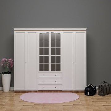 6 Kapılı Aynalı Gardrop Çıtalı Kapak