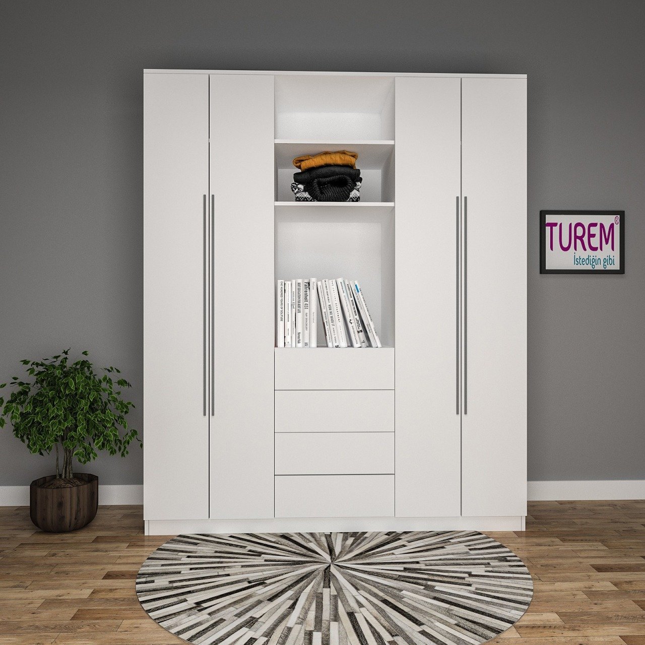 Loft Style Gardırop Beyaz Çitalı Kapak