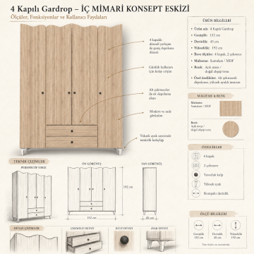 4 Kapılı Gardrop Suntalam/Mdf