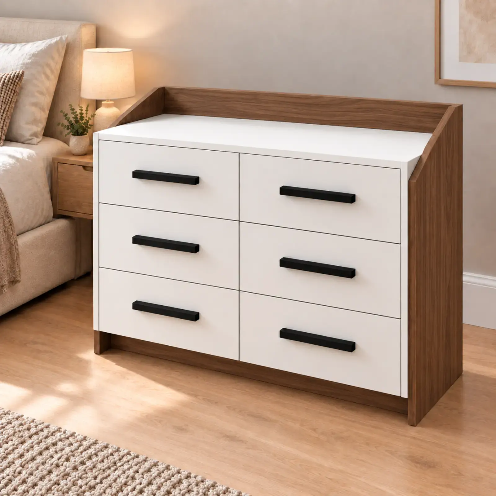 Yamaç 100 Altı Çekmeceli Geniş Şifonyer Mdf - Ceviz Beyaz