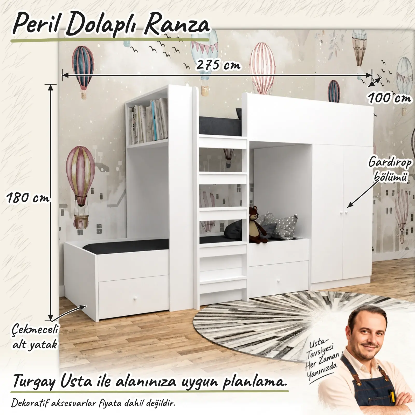 Peril Dolaplı Ranza Turgay Usta ölçülü eskiz