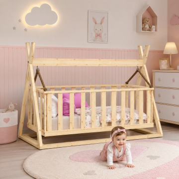 Organik Baby Doğal Ahşap Beşik Montessori