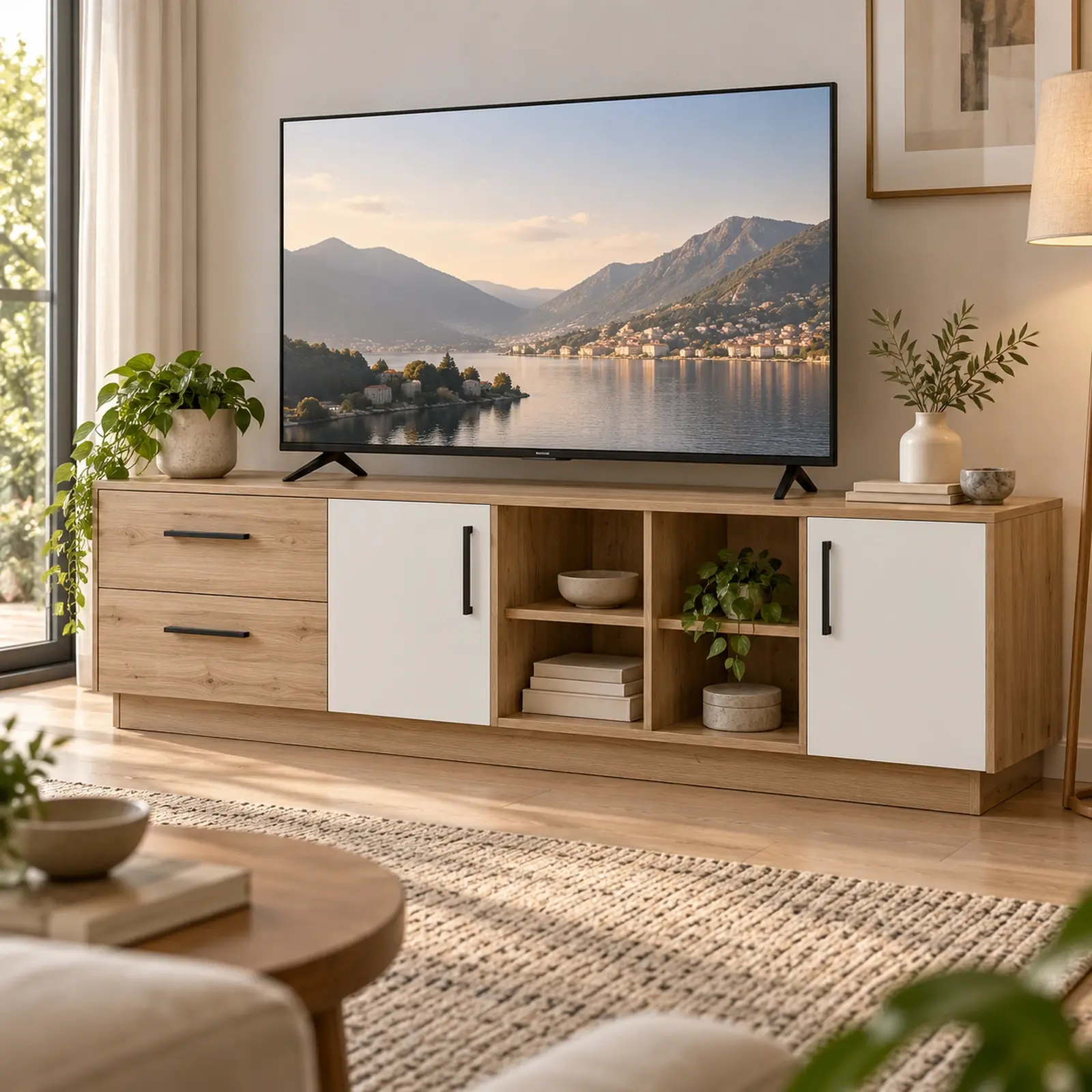 Vela 190 Atlantik Çam Beyaz TV Ünitesi
