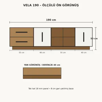 Vela 190 Atlantik Çam Beyaz TV Ünitesi