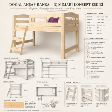 Doğal Ahşap Ranza