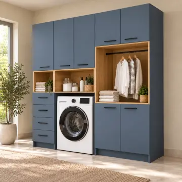 Gorelina Lake Tek Makine, Sol Çekmeceli ve Sağ Askı Nişli Dolap 190 cm
