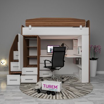 Makses Dolaplı Masalı Ranza Beyaz Çitalı Kapak